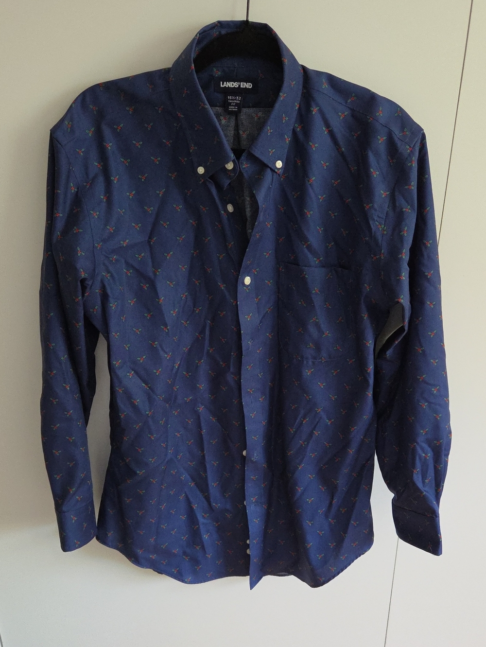 Lands' End Navy Button-Down Shirt with Small Multicolor Motif